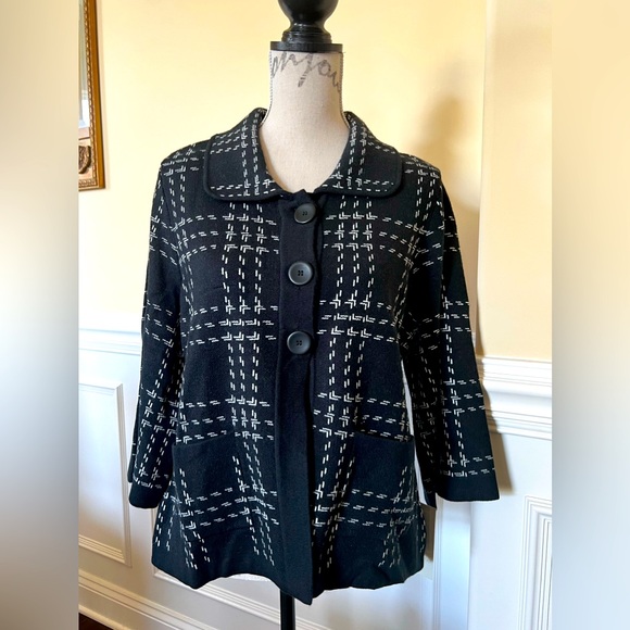 Mercer Street Studio Black & White Button Front   Stitch Motif Cardigan/Jacket. - Picture 1 of 12